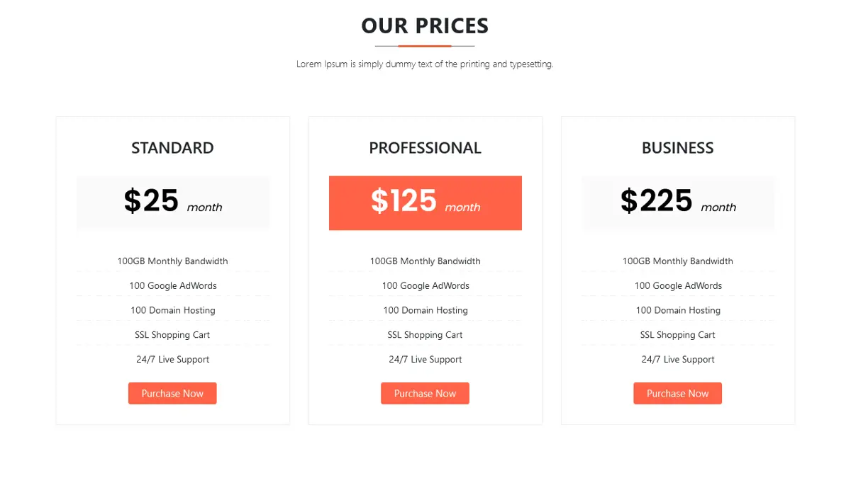 Bootstrap 4 - Pricing Table screenshot