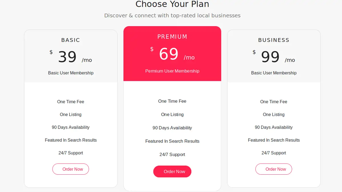 Bootstrap 4 Business Pricing Table screenshot