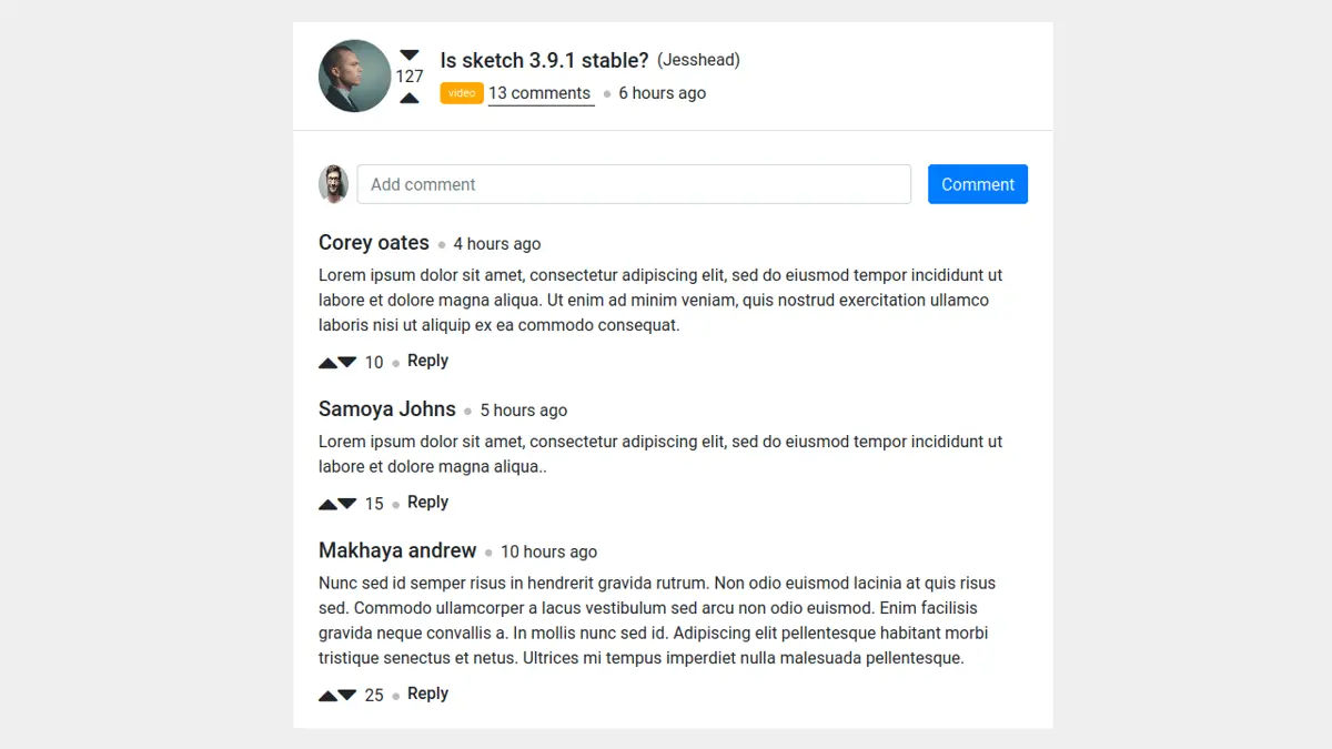 Bootstrap 4 Comment Section screenshot