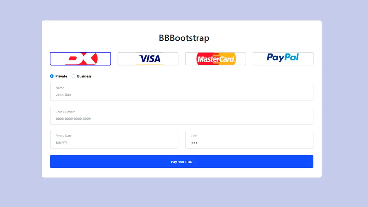 Bootstrap 4 Credit Card Payment Form screenshot