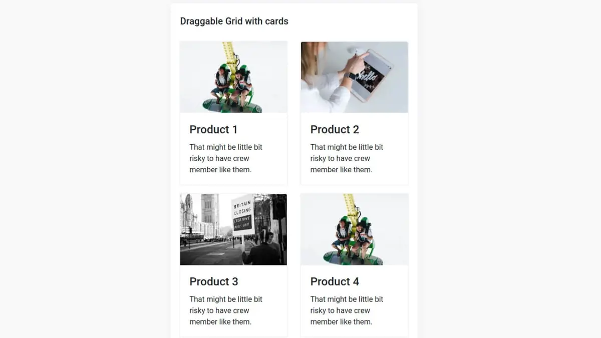 Bootstrap 4 Draggable Grid With Cards screenshot