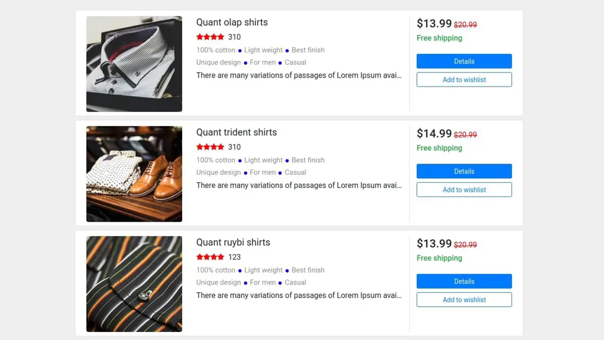 Bootstrap 4 Ecommerce Category Product List Page screenshot