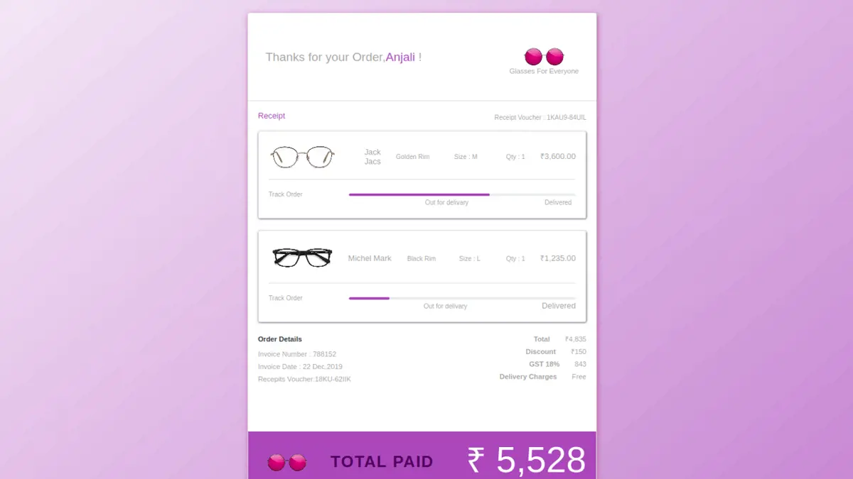 Bootstrap 4 Ecommerce Product Order Details With Tracking screenshot
