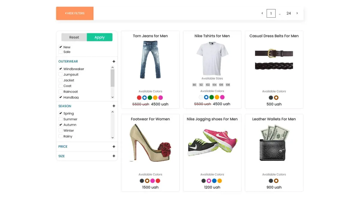 Bootstrap 4 Ecommerce Products List With Range Filters screenshot