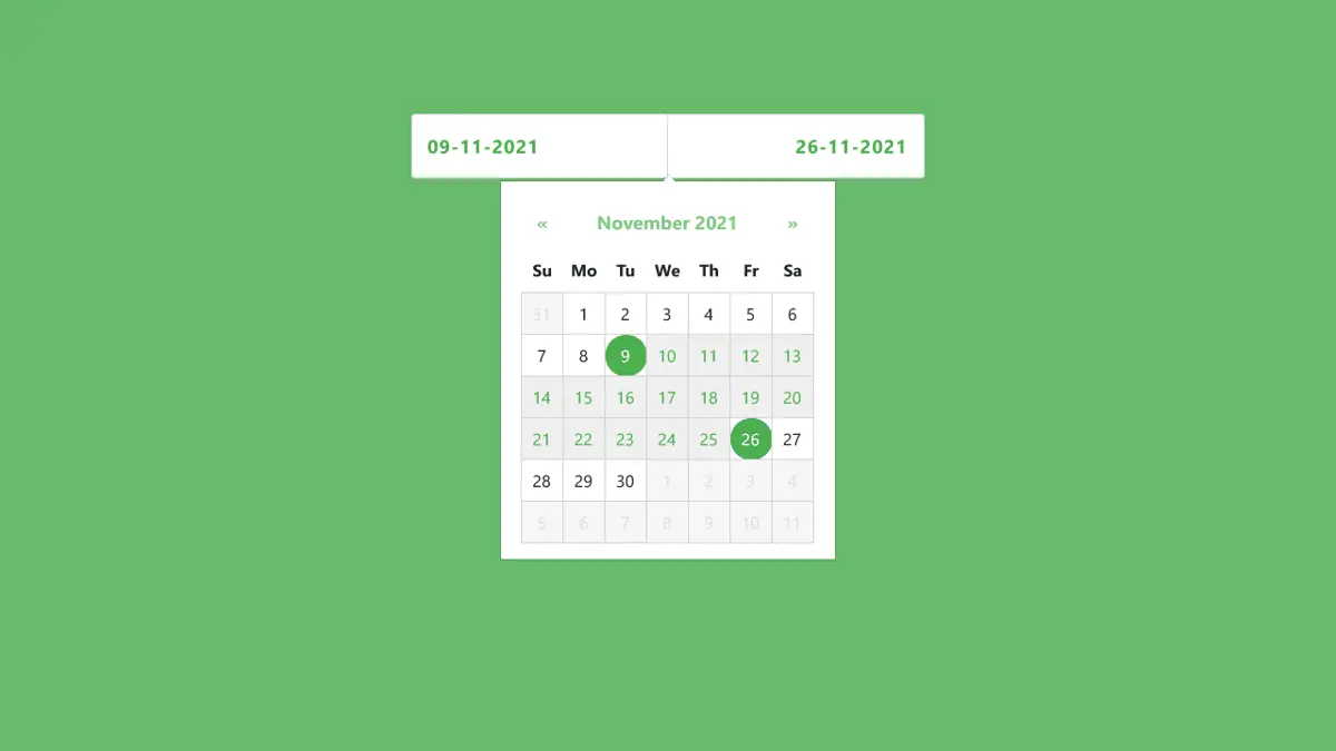 Bootstrap 4 Green Themed Datepicker With Date Range screenshot