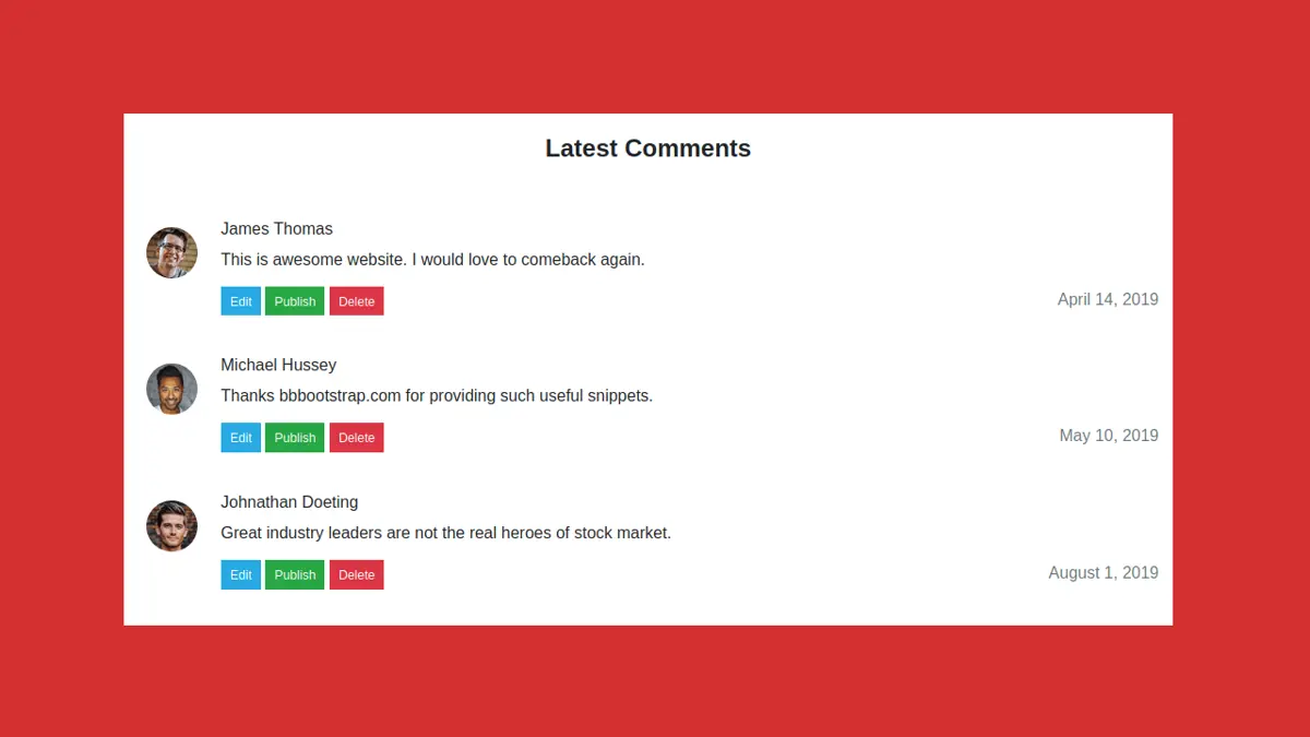 Bootstrap 4 Latest Comments List Section screenshot