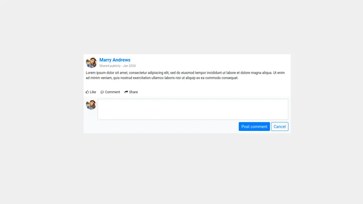 Bootstrap 4 Like Comment Share Section With Comment Box screenshot