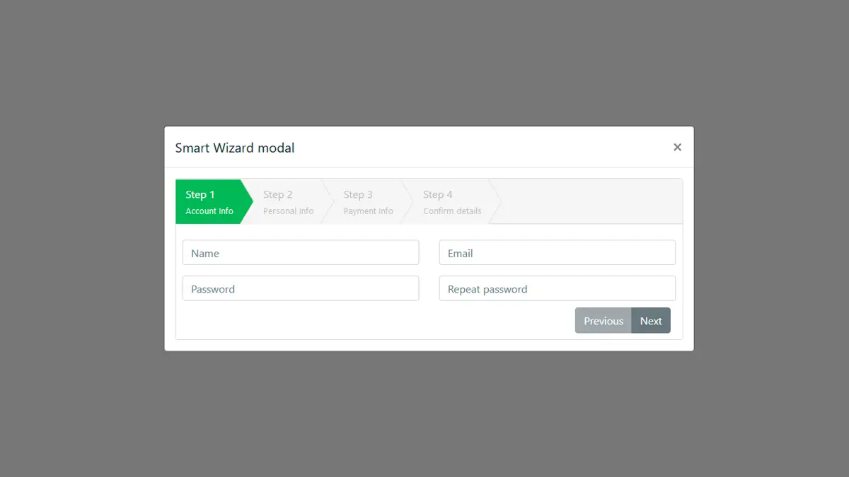 Bootstrap 4 Modal Dialog Form-Wizard screenshot