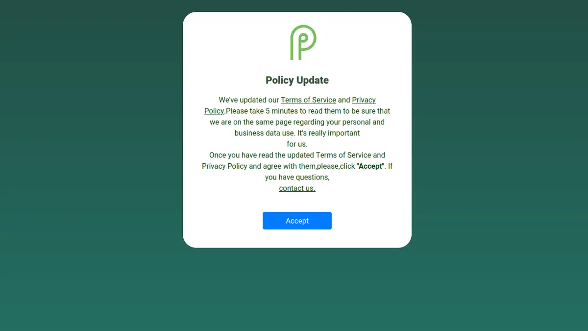 Bootstrap 4 Modal Of A Policy Update Notification screenshot