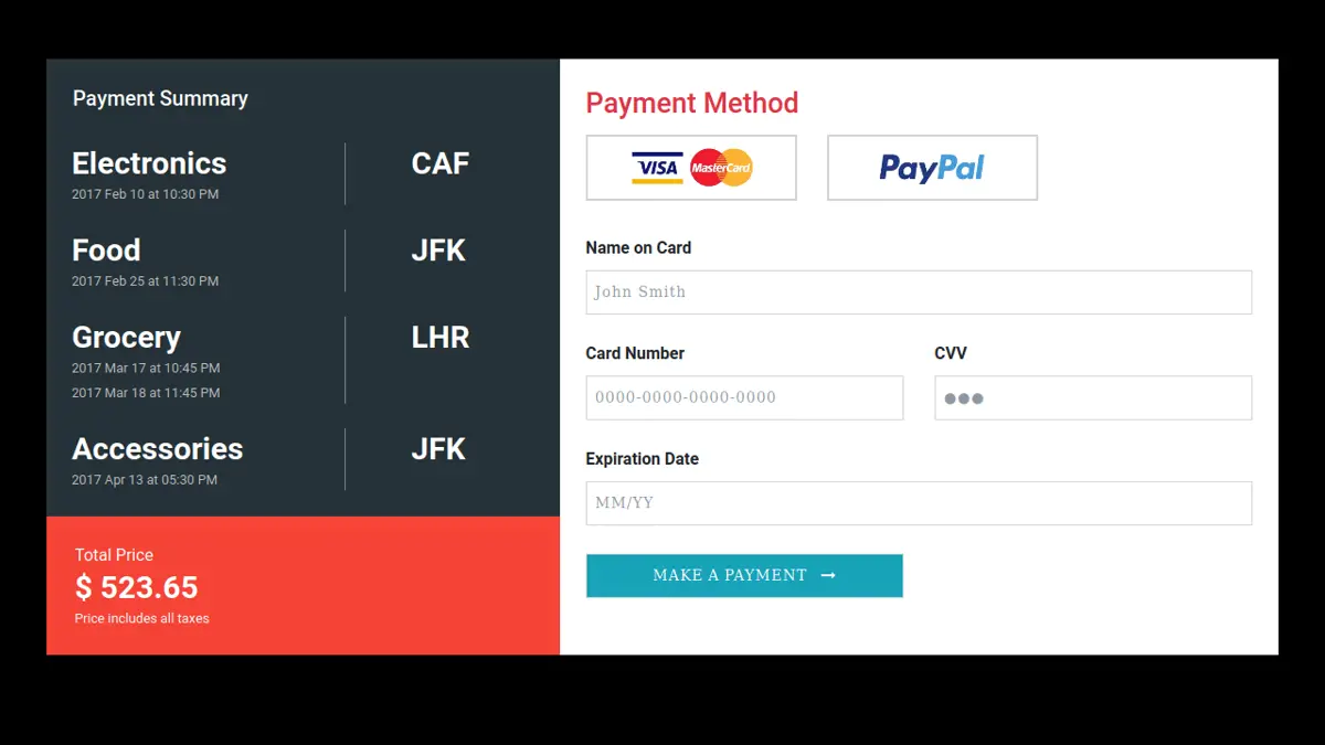 Bootstrap 4 Payment Form screenshot