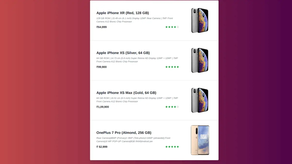 Bootstrap 4 Product List screenshot