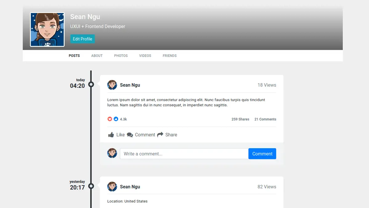 Bootstrap 4 Profile screenshot
