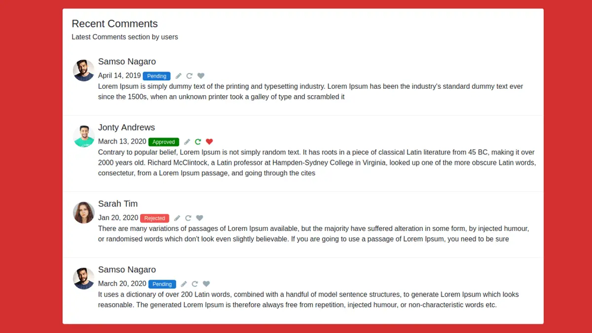 Bootstrap 4 Recent Comment Section From Users screenshot