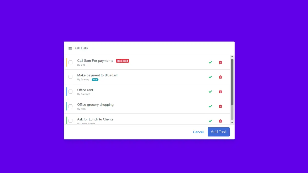 Bootstrap 4 Todo Task List screenshot