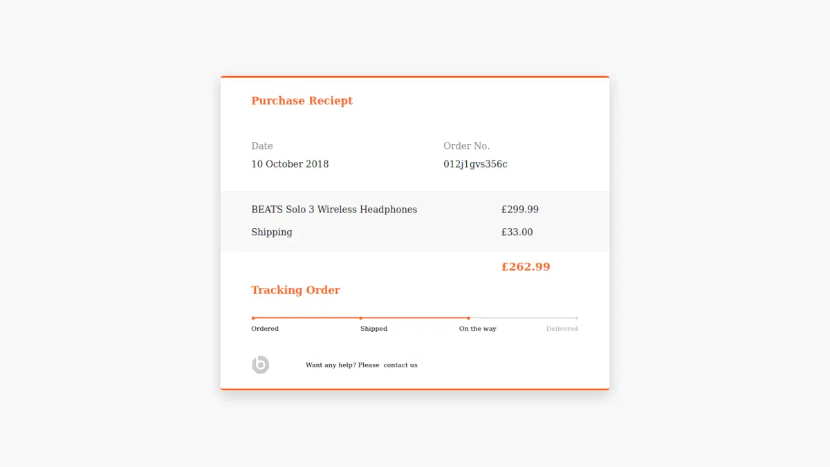 Bootstrap 4 Tracking Order Purchase Reciept With Progress screenshot