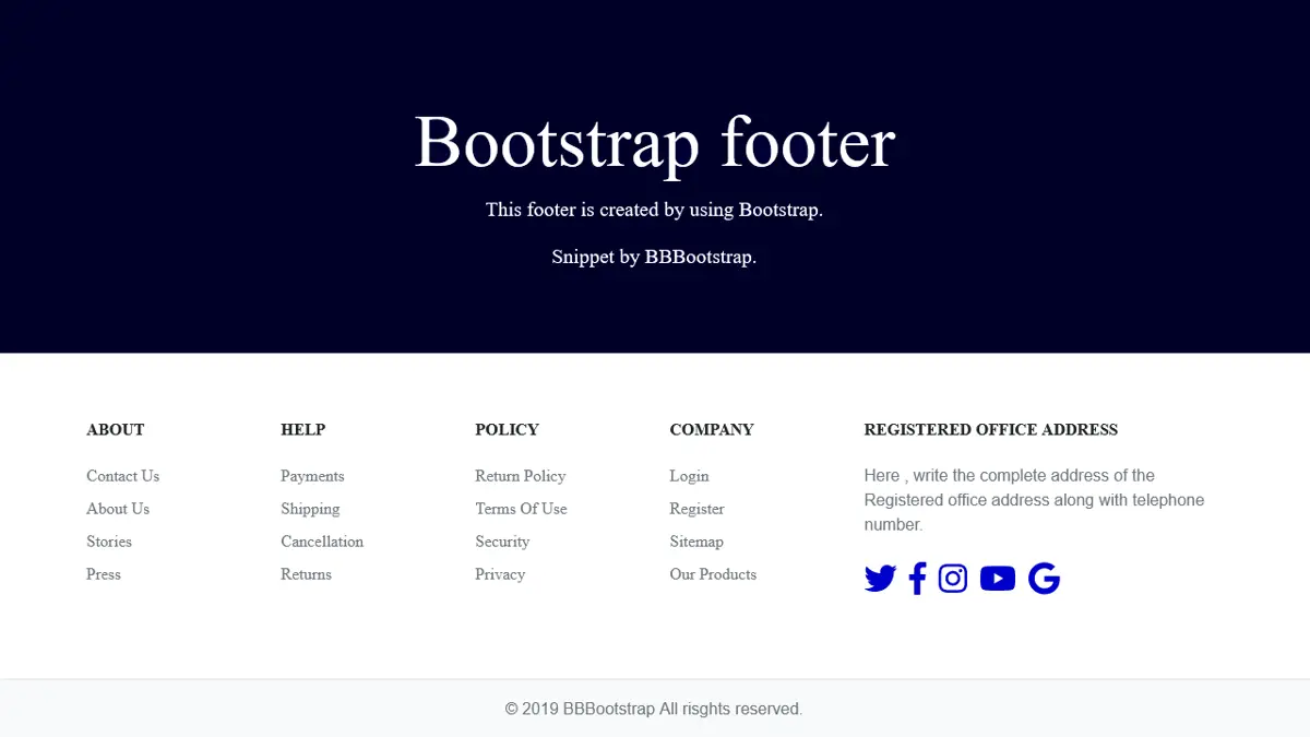 Bootstrap 4 Website Footer screenshot