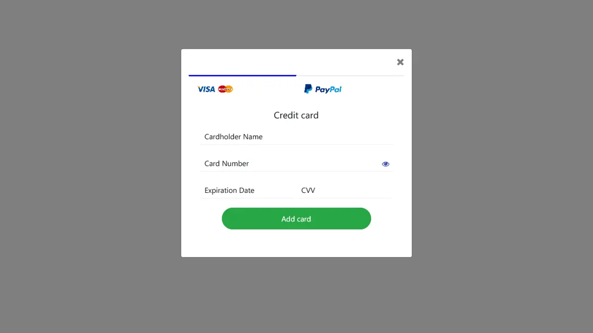 Bootstrap 5 Payment Option Modal Form screenshot