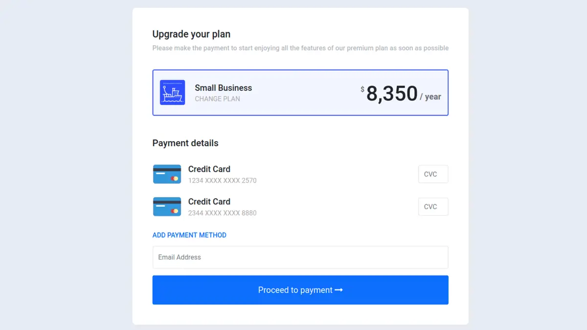 Bootstrap 5 Pricing Plan With Credit Card Payment Details screenshot