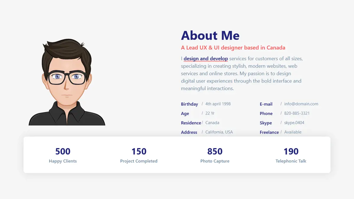 Bootstrap About Me screenshot