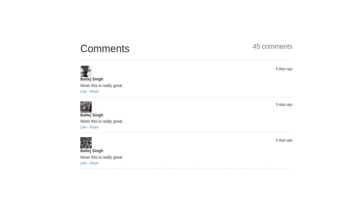 Bootstrap Comments List screenshot