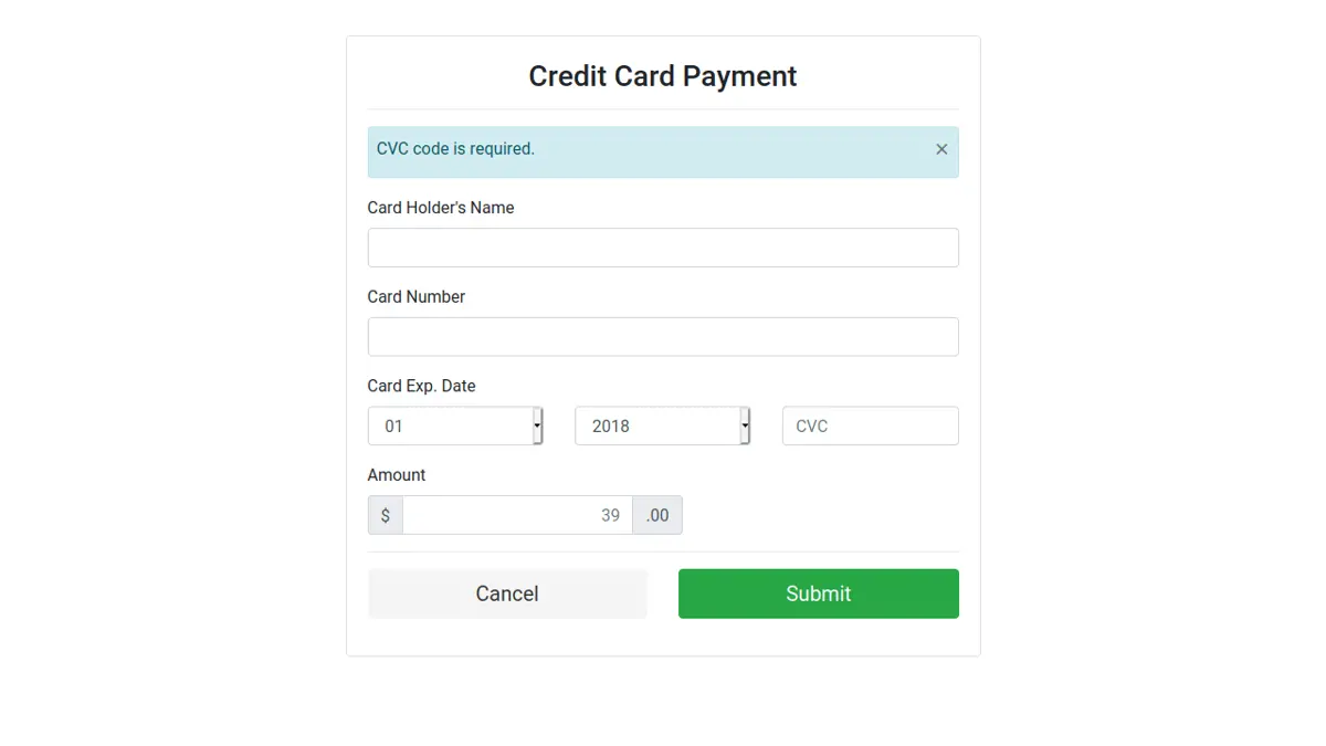 Bootstrap Credit Card Payment screenshot
