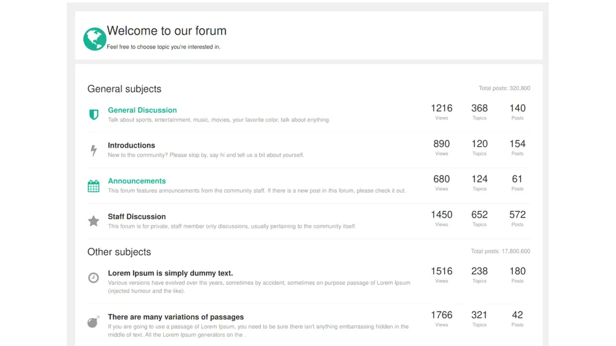 Bootstrap Forum Post List screenshot