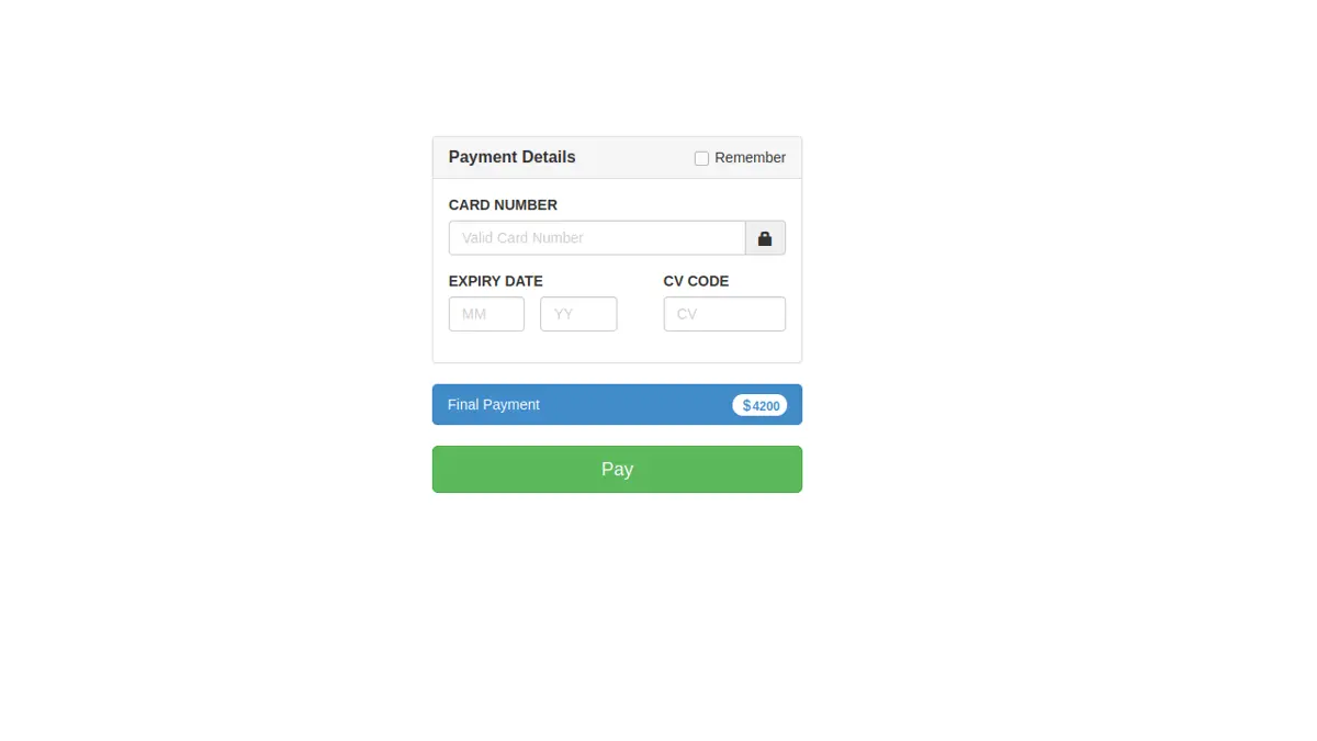 Bootstrap Payment Interface screenshot