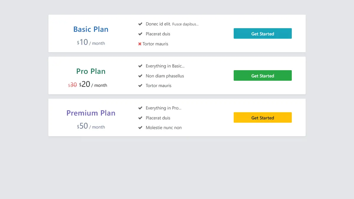 Bootstrap Pricing Plan List screenshot