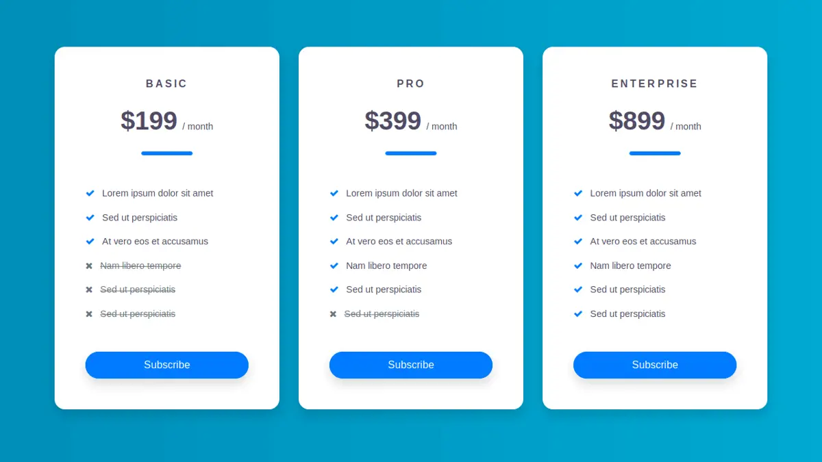 Bootstrap Pricing Table screenshot