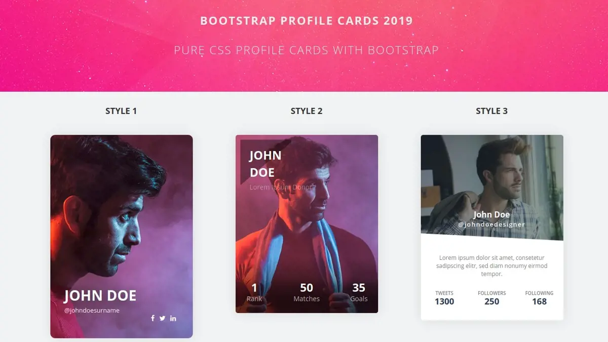 Bootstrap Profiles - Bootstrap Profile Cards example : CSS Mix