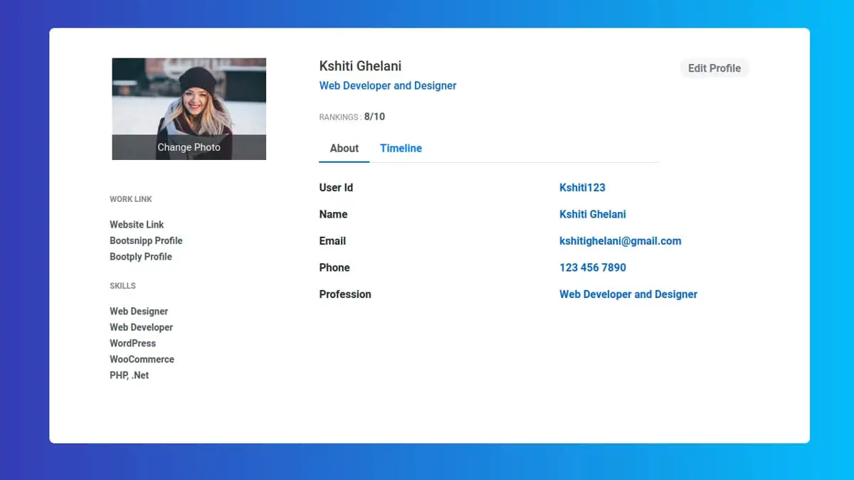 Bootstrap Profile Page Design screenshot