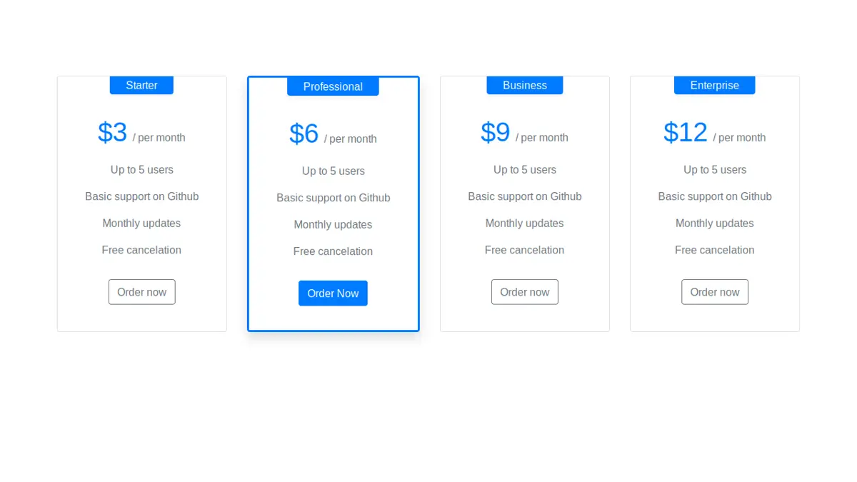 Bootstrap Simple & Clean Pricing Table screenshot