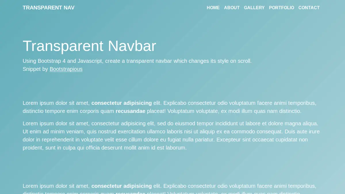 Bootstrap Transparent Navbar screenshot