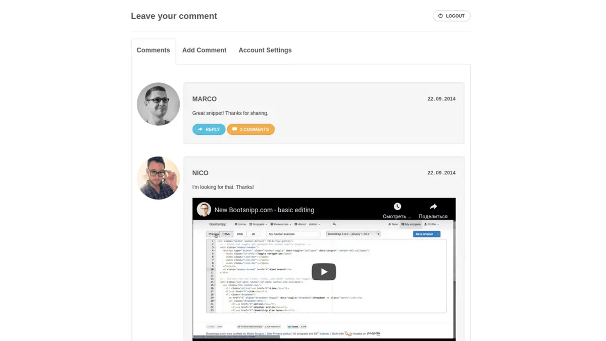 Bootstrap Ui Comments screenshot