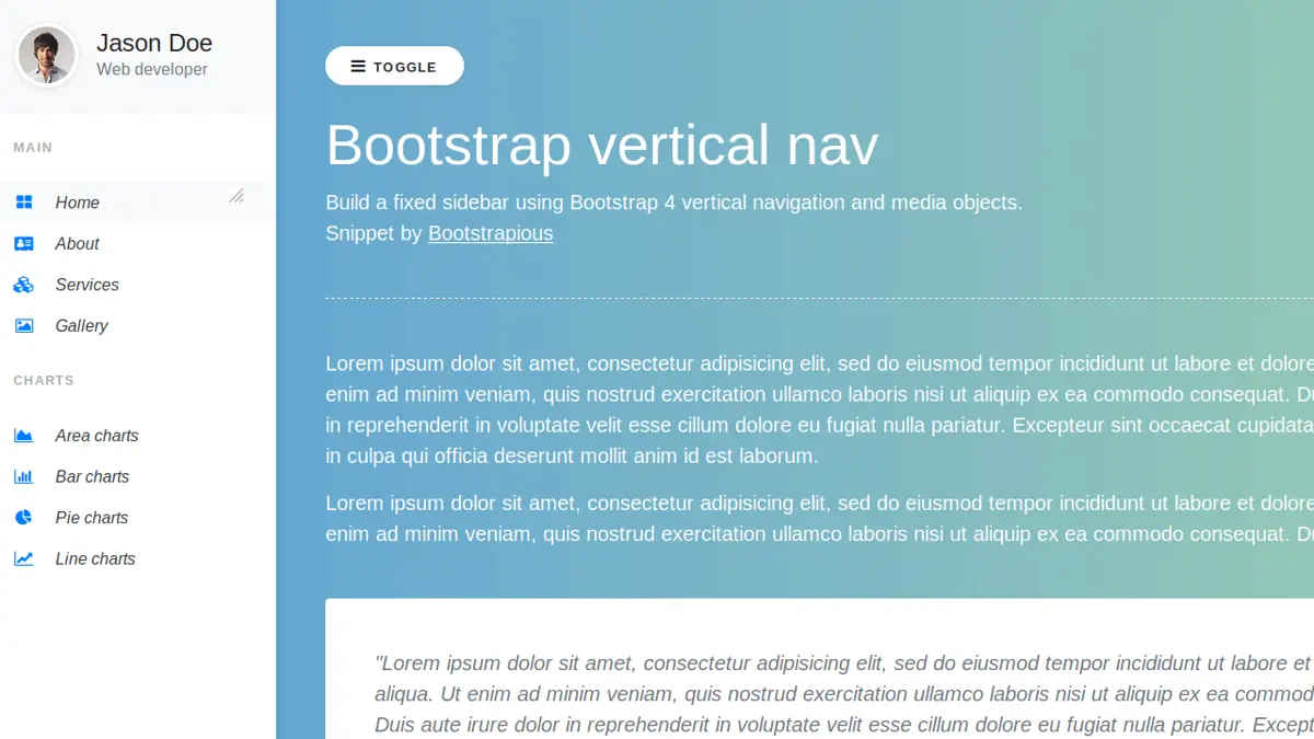 Bootstrap Vertical Navbar screenshot
