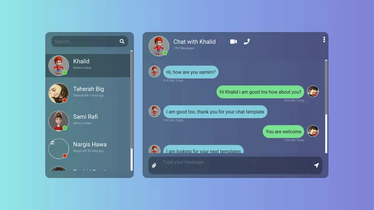Elegant Bootstrap 4 Message Chat Box Template screenshot