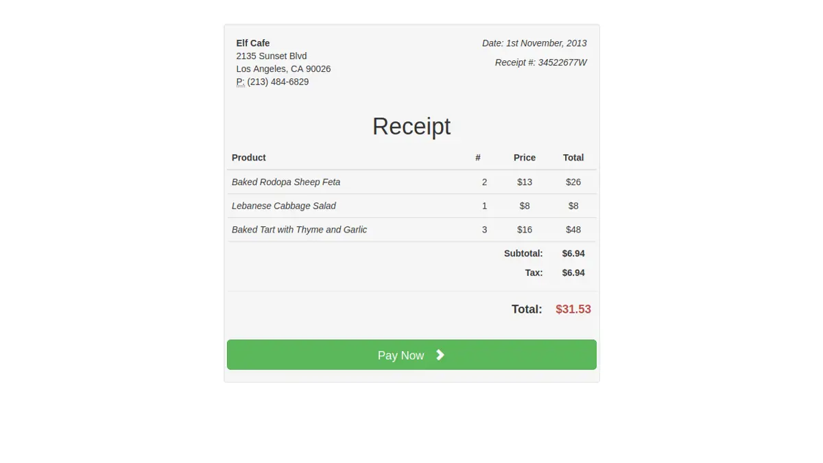 Payment Receipt Bootstrap 3 screenshot