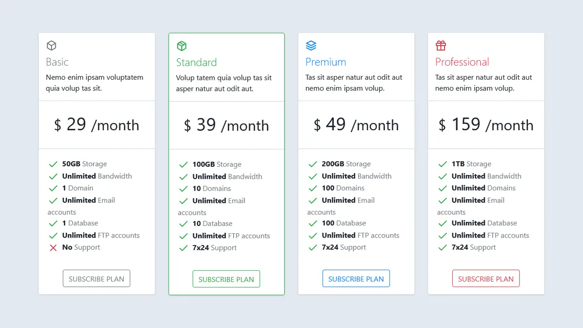 Pricing Table With Detail screenshot