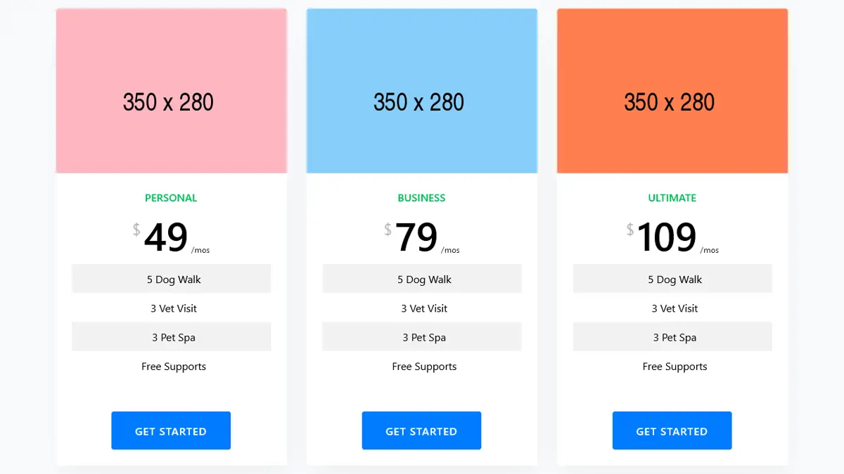 Pricing Table With Images screenshot