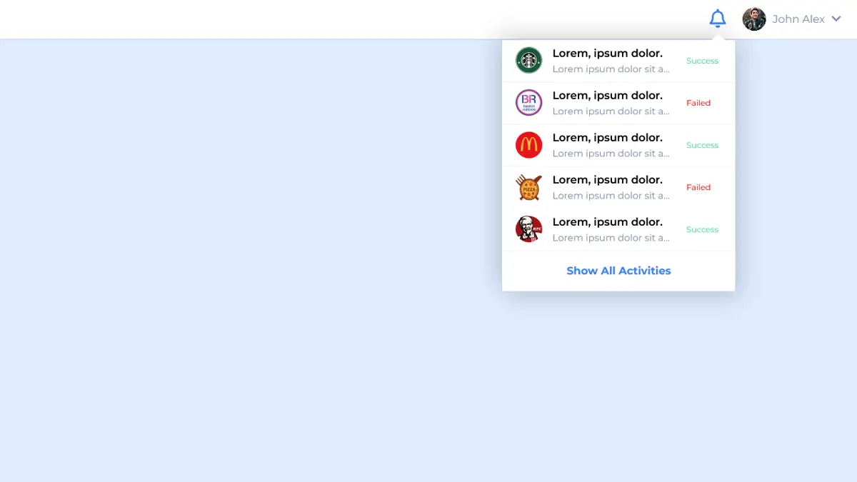 Profile And Notification Dropdowns screenshot