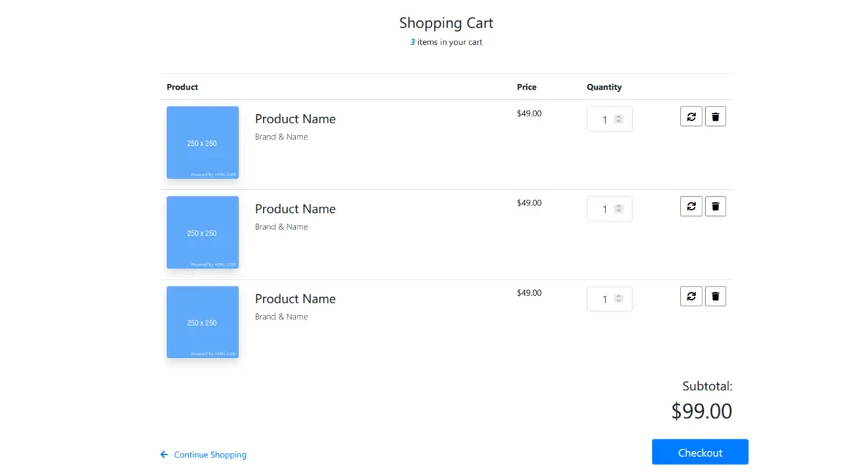 Shopping Cart Example screenshot