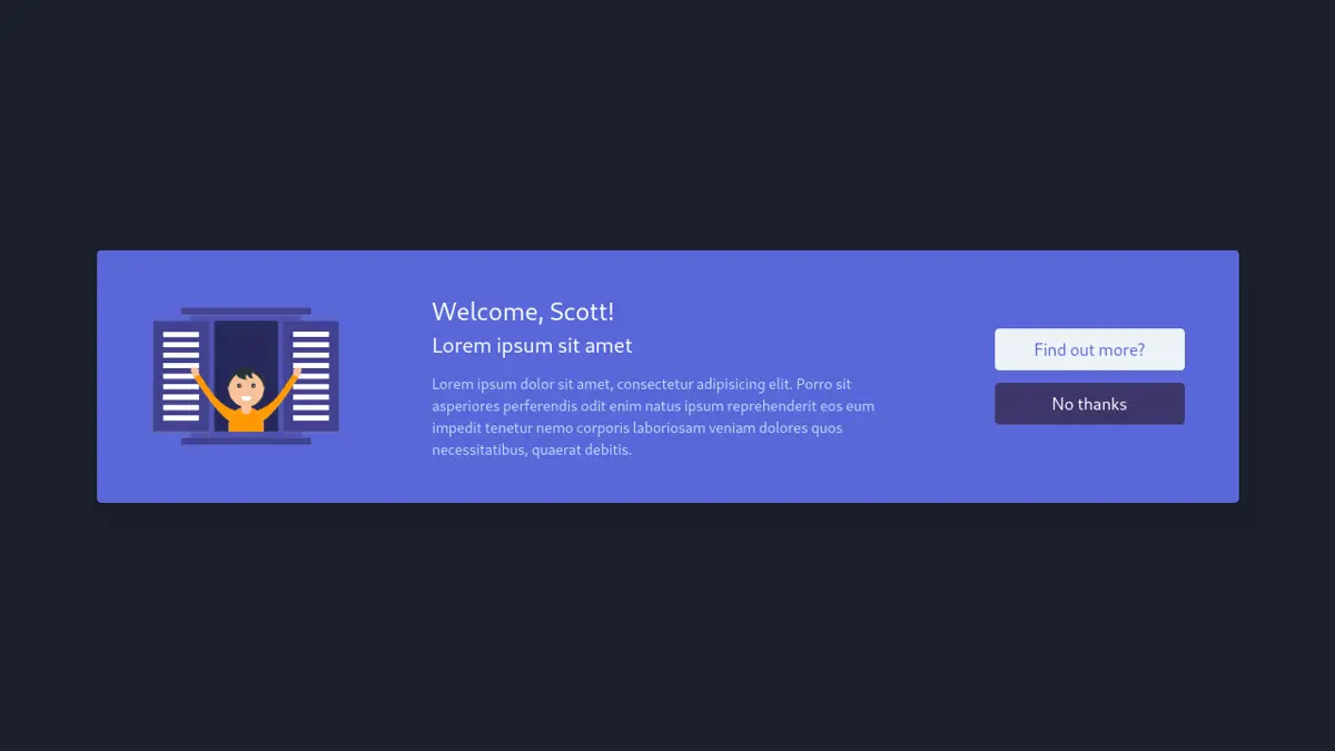 Simple Welcome Card With Alpinejs Action screenshot