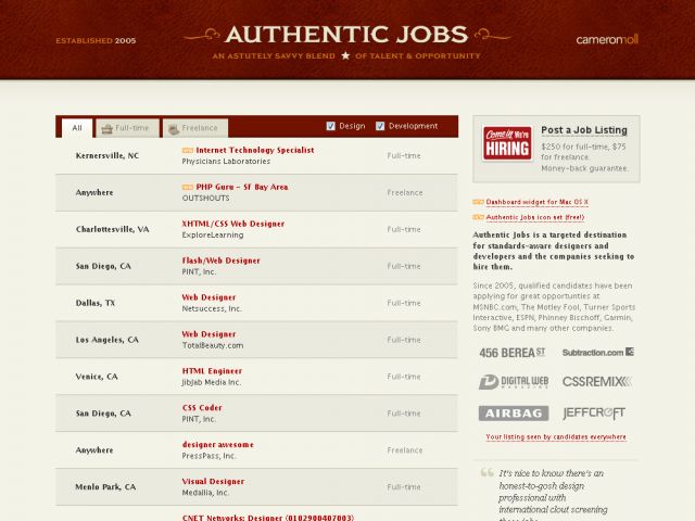 Authentic Jobs screenshot