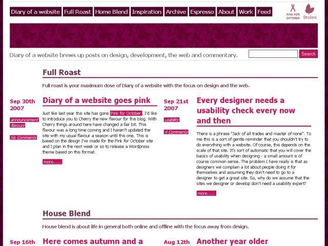 Diary of a website screenshot