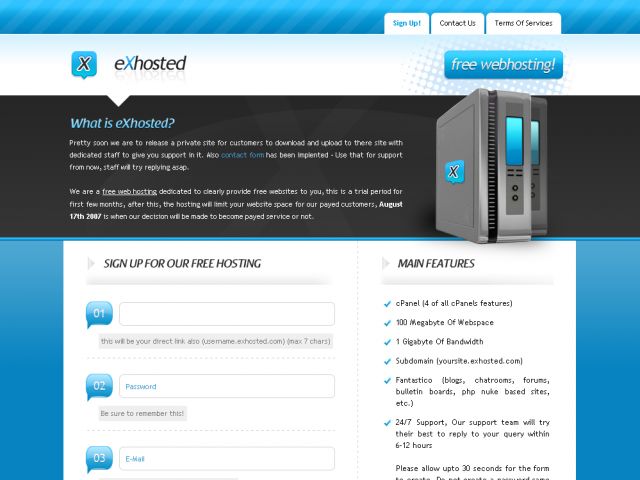 eXhosted Free WebHosting screenshot