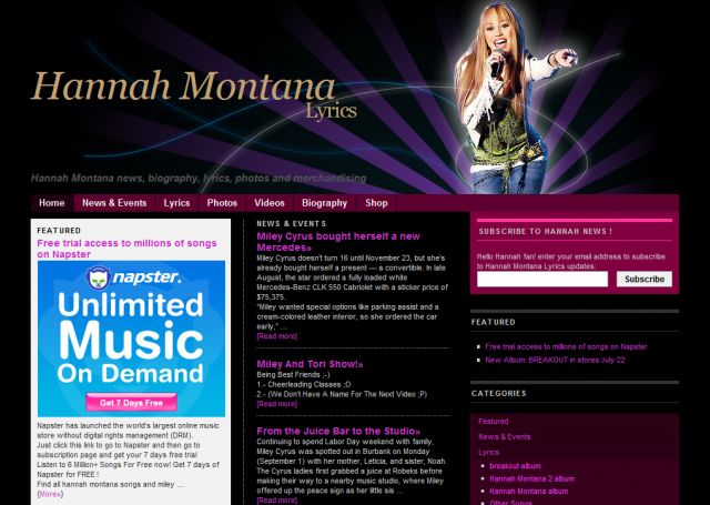 Hannah Montana Lyrics screenshot