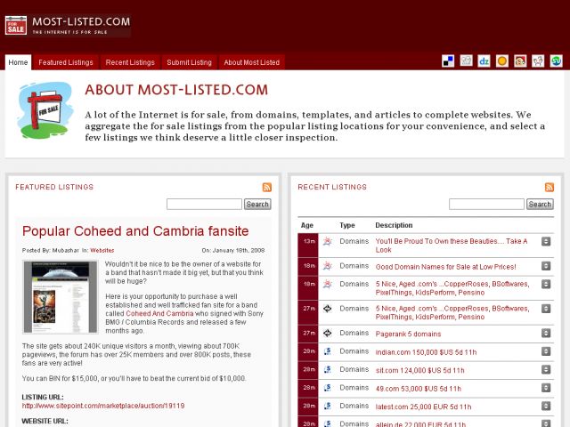 Most-Listed.com screenshot