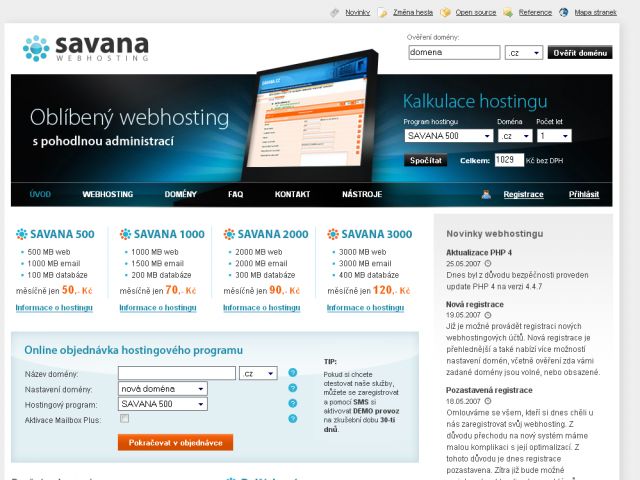 Savana webhosting screenshot