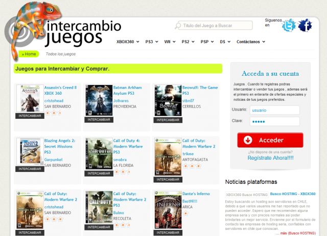 Intercambio Juegos screenshot