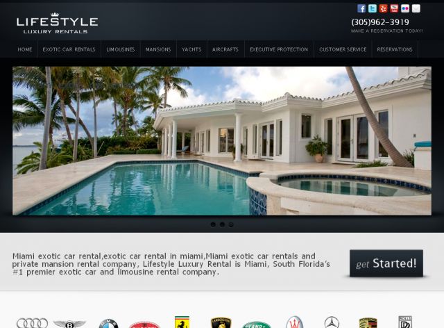 Miami exotic car rental screenshot